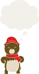 cute cartoon bear with thought bubble in retro style