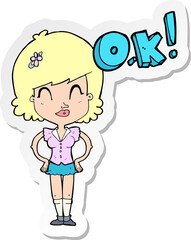 sticker of a cartoon woman thinking OK