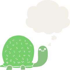 cute cartoon turtle with thought bubble in retro style