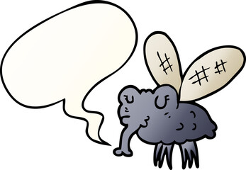 cartoon fly with speech bubble in smooth gradient style