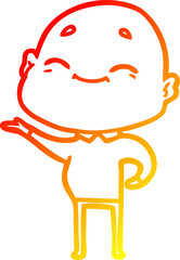 warm gradient line drawing of a happy cartoon bald man