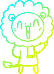 cold gradient line drawing of a happy cartoon lion