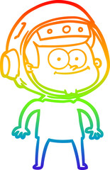 rainbow gradient line drawing of a happy astronaut cartoon