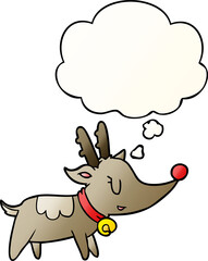 cartoon christmas reindeer with thought bubble in smooth gradient style