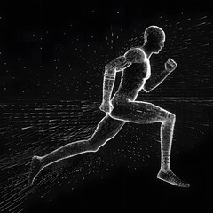 Sprinter, runner running on a world record 4k octane render high res high fidelity clear seamles flat vector all black and white 4k octane render high res high fidelity clear seamles AI Generatted