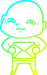 cold gradient line drawing of a cartoon nervous man