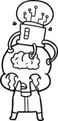 cartoon big brain alien crying with brain interface