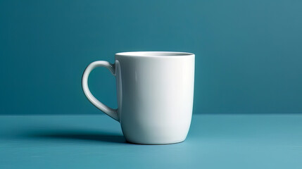 Obraz premium White coffee mug placed on a blue background, Generative AI