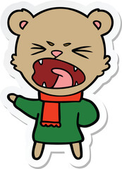 sticker of a angry cartoon bear