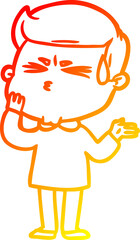 warm gradient line drawing of a cartoon man sweating