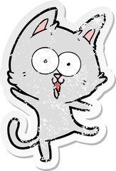 distressed sticker of a funny cartoon cat