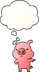 cartoon angry pig with thought bubble in smooth gradient style