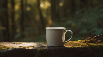 White cup placed on the rustic wood, Generative AI