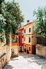 Fototapeta na wymiar typical small idyllic village street in Croatia, Rovinj