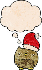 cute christmas owl with thought bubble in grunge texture style