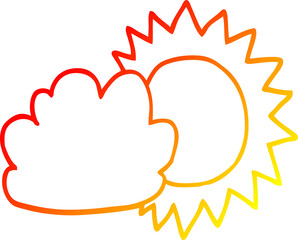 warm gradient line drawing of a cartoon weather