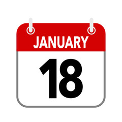 18 January, calendar date icon on white background.