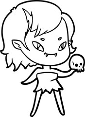 cartoon friendly vampire girl with skull
