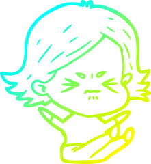 cold gradient line drawing of a cartoon angry girl