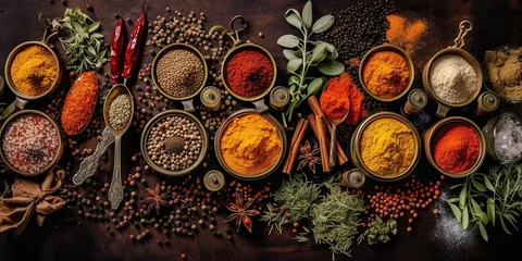 Poster AI Generated. AI Generative. Set of different indian spices for meny food tasty. Graphic Art © AkimD