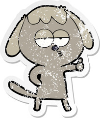 distressed sticker of a cartoon bored dog
