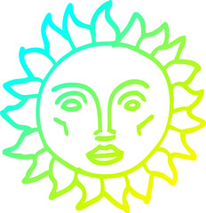 cold gradient line drawing of a cartoon traditional sun face