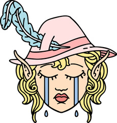 Retro Tattoo Style crying elf bard character face