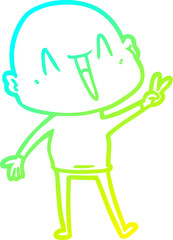 cold gradient line drawing of a happy cartoon bald man