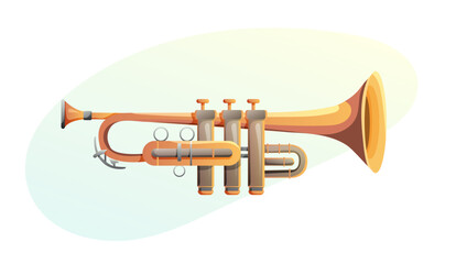 Golden trumpet instrument. Brass musical instrument. Vector illustration for design.