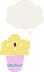 cartoon cupcake with face with thought bubble in retro style