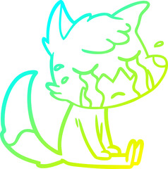 cold gradient line drawing of a crying fox cartoon