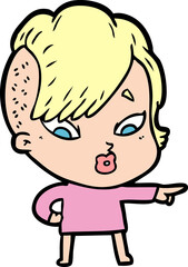 cartoon surprised girl pointing