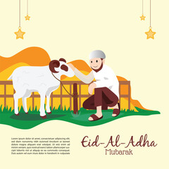 Muslim holiday Eid al-Adha. vector illustration. graphic design decoration kurban bayrami. month lamb and a lamp. Translation from Arabic: Eid al-Adha. New model islamic ornament modern concept