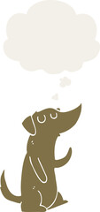 cartoon dog with thought bubble in retro style