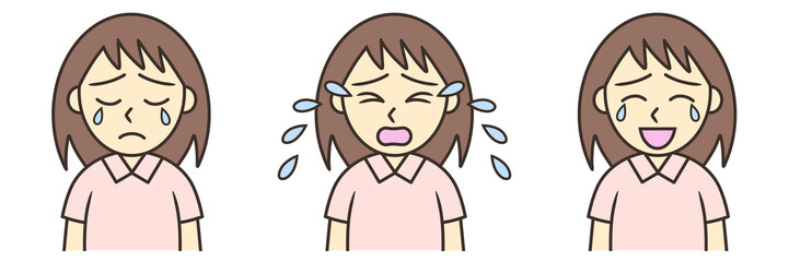 Crying faces of a young woman 