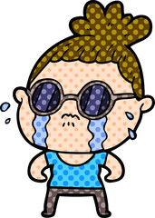 cartoon crying woman wearing sunglasses