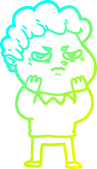 cold gradient line drawing of a cartoon angry man