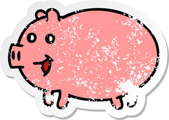 distressed sticker of a cute cartoon pig