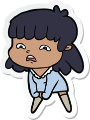 sticker of a cartoon worried woman