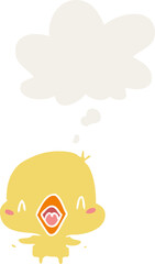 cartoon happy bird with thought bubble in retro style