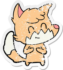 distressed sticker of a cartoon friendly fox