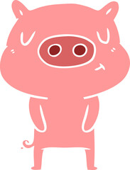flat color style cartoon content pig
