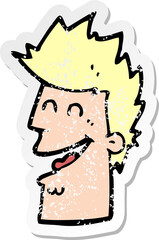 retro distressed sticker of a cartoon happy man
