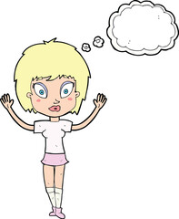 cartoon pretty girl with thought bubble