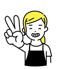 かわいい人物のイラストシリーズ _ 女性の店員_ ピースサイン