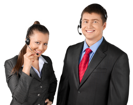 Portrait of a Female and Male Phone Operator in Headset