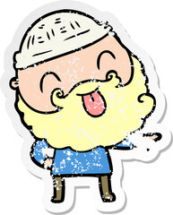 distressed sticker of a man with beard sticking out tongue