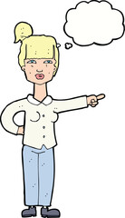 cartoon woman pointing with thought bubble