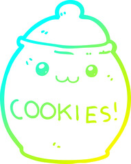 cold gradient line drawing of a cartoon cookie jar