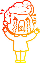 warm gradient line drawing of a cartoon crying man